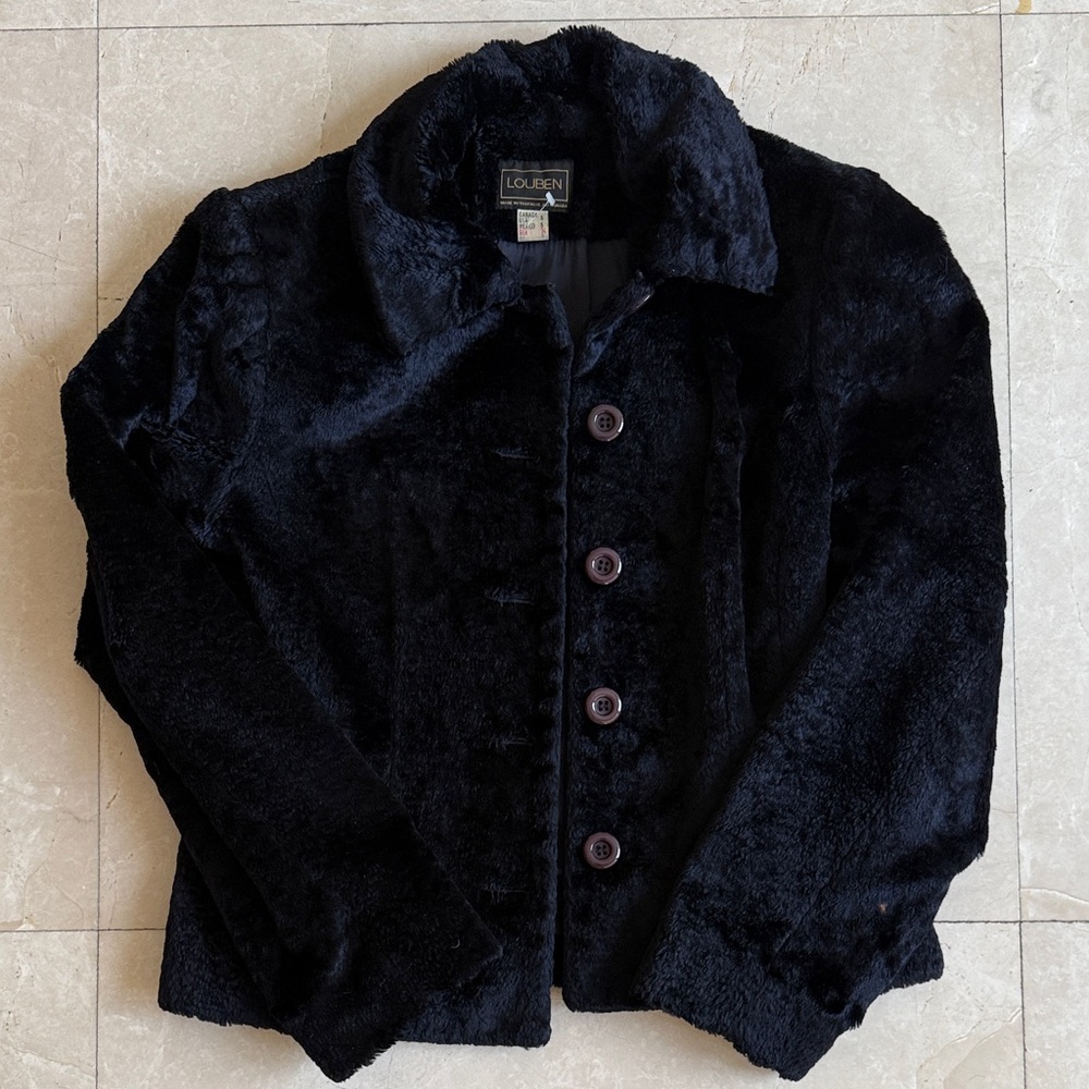 LOUBEN Black Plush Button-Up Jacket (faux fur)